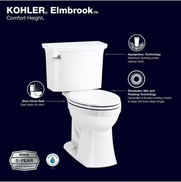Elmbrook 12 in. Rough In 2-Piece 1.28 GFP Single Flush Elongated Chair Height Toilet in White with Soft Close Seat