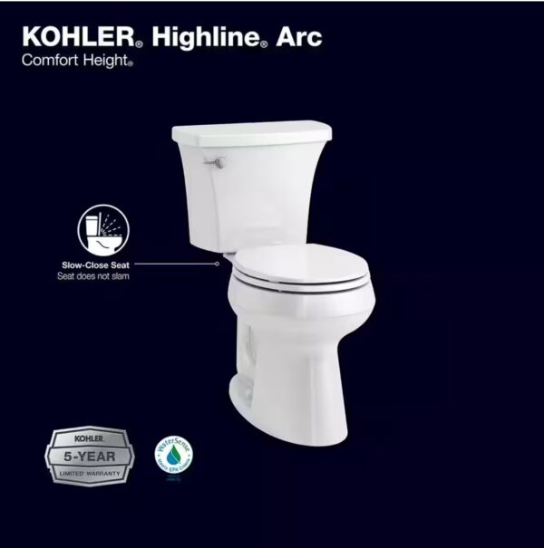 Highline Arc 12 in. Rough In 2-Piece 1.28 GFP Single Flush Round Chair Height Toilet in White with Soft Close Seat